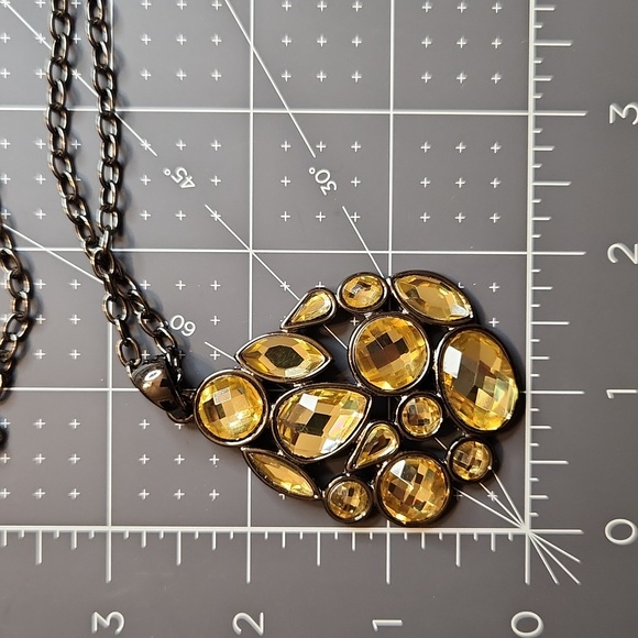 Signed Lia Sophia Gunmetal tone Necklace with Yellow Cabochon Pendant - Picture 6 of 6